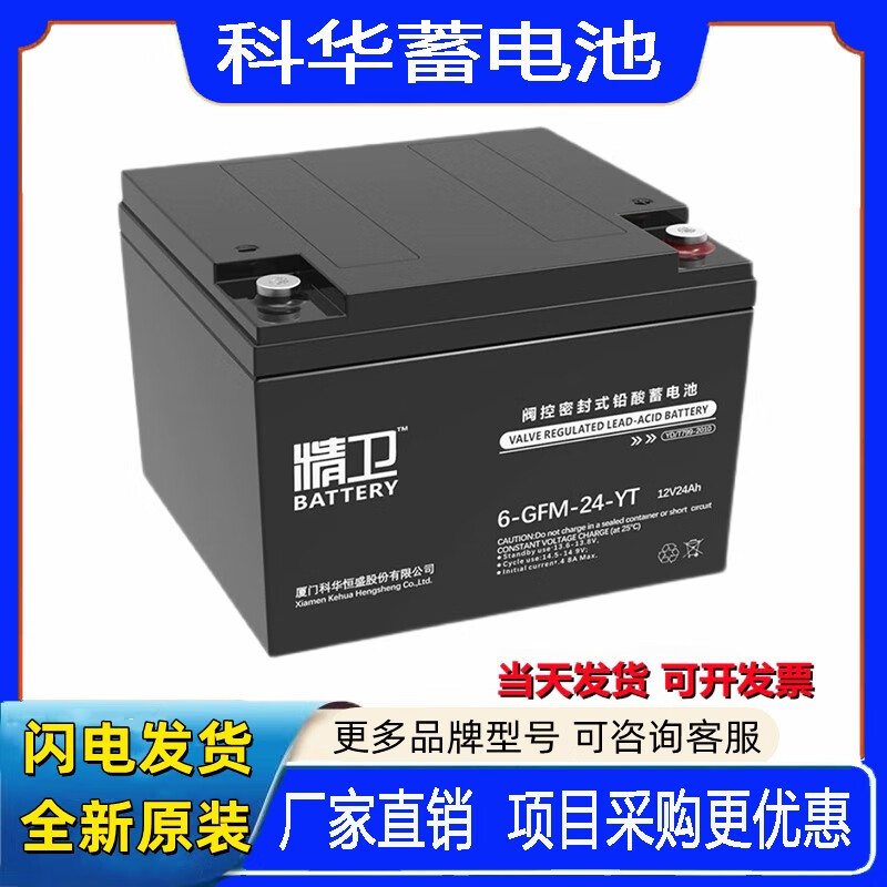 科华技术科华精卫蓄电池6-GFM-24-YT铅酸免维护12V24AH机房UPS电源EPS应急