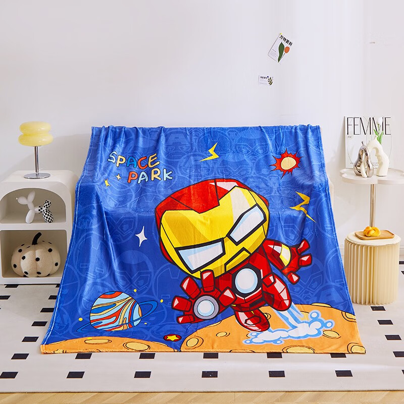 罗曼卡尼蜘蛛侠儿童婴儿牛奶绒卡通漫威钢铁侠毛毯毛巾被宝宝毯子盖毯