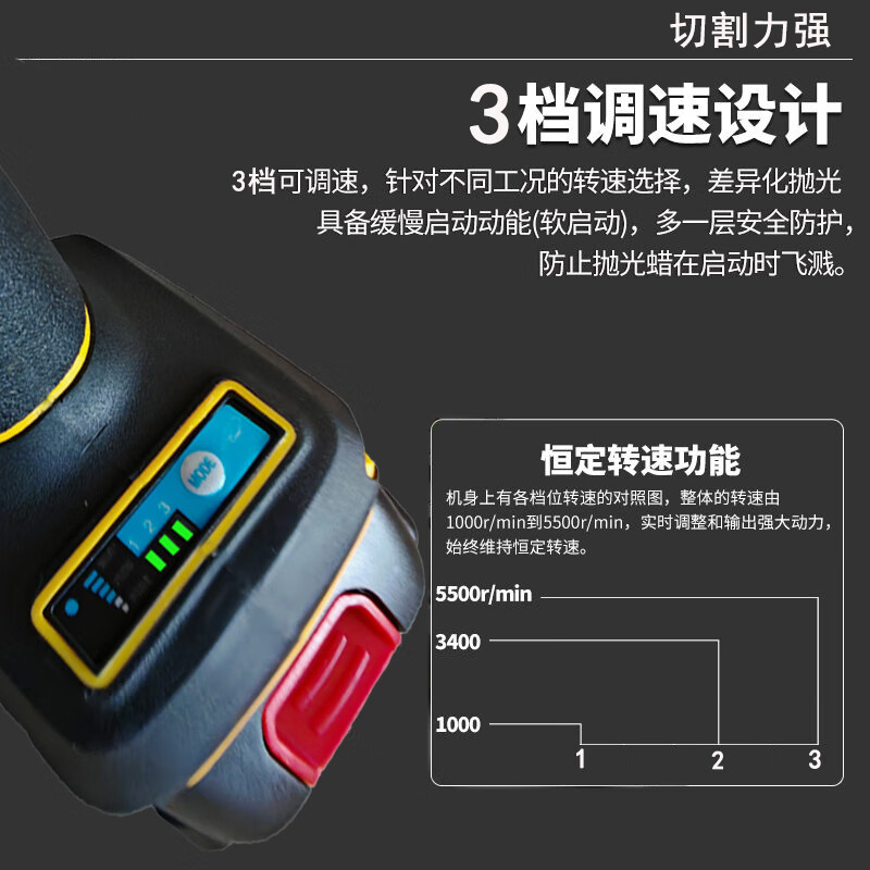 Toohello无线锂电打蜡机修复划痕打蜡小型家用4S同心充电封釉机汽车抛光机 【2电1充】同心抛光机3寸盘3个档位