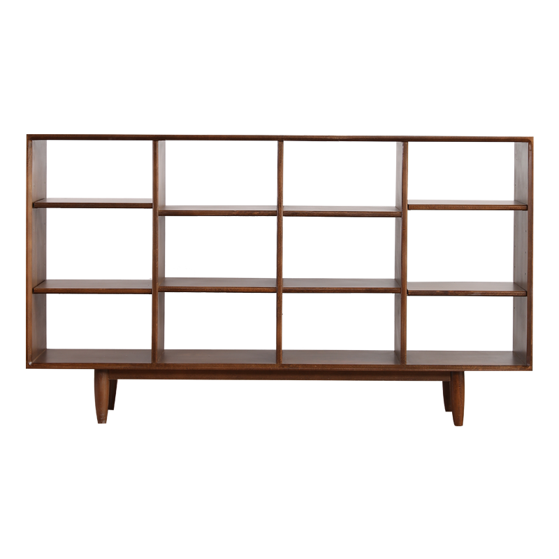 素杉德国进口实木书架榉木矮格子柜日式简约书架落地学生置物架家用客厅 无背板胡桃色1.5米