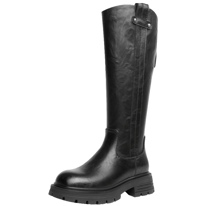 卓詩(shī)尼厚底長(zhǎng)筒靴女秋冬加絨高筒騎士靴小個(gè)子不過(guò)膝長(zhǎng)靴 黑色 37