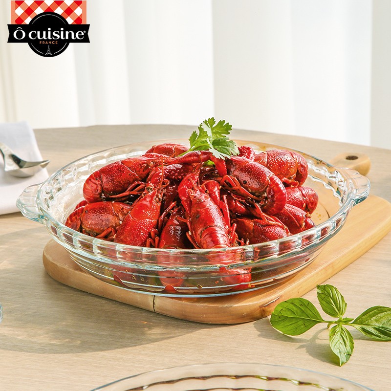 欧贵厨法国进口 耐热玻璃披萨模具微波炉烤箱专用烘培鲍鱼盘带把 带把鲍鱼碟 26cm 【10英寸】
