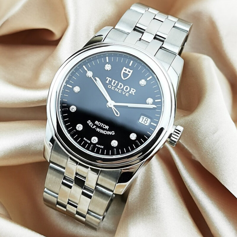 【二手95新】帝舵(TUDOR)骏珏系列瑞士全自动机械表男表日历星期精钢休闲商务夜光钢带男士手表  黑盘钻刻【36mm】55000-68050