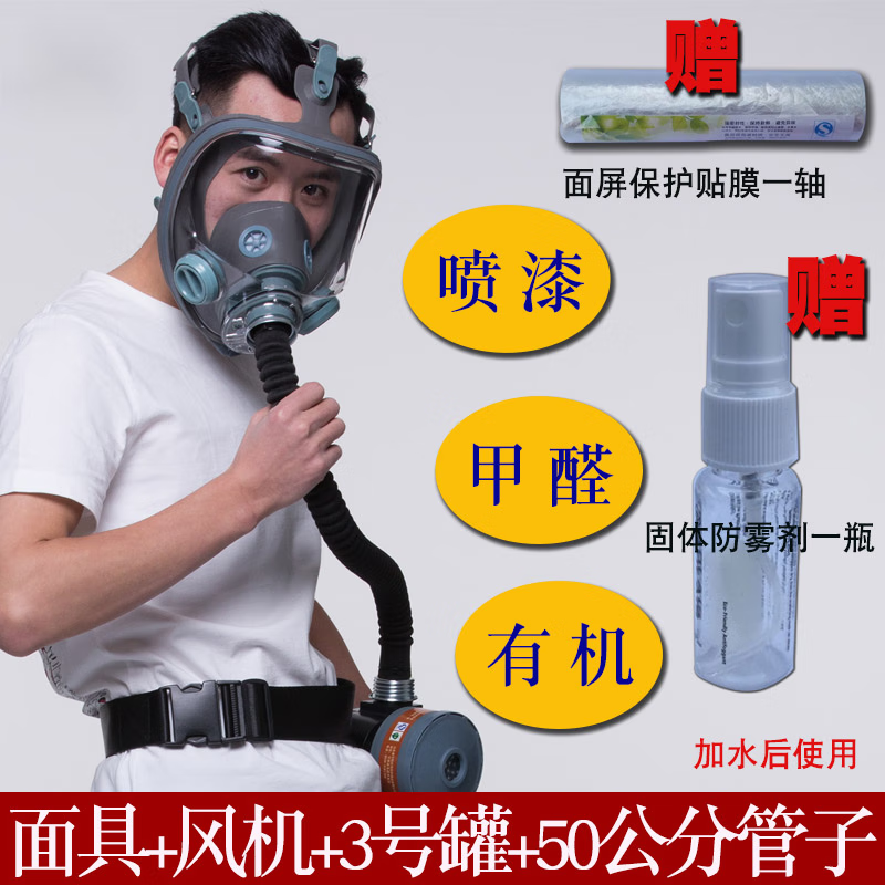 防毒面具防护面罩化工气体喷漆防农药实验室双箭龙隔离农药面罩 700配风机组合+3号褐色防有机喷漆套装