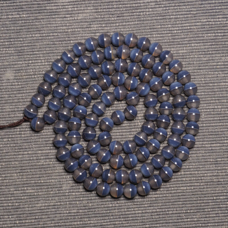 沃韵天然蓝沁天地一线药师手链藏蓝一线玛瑙手串8mm108粒高冰药师佛珠