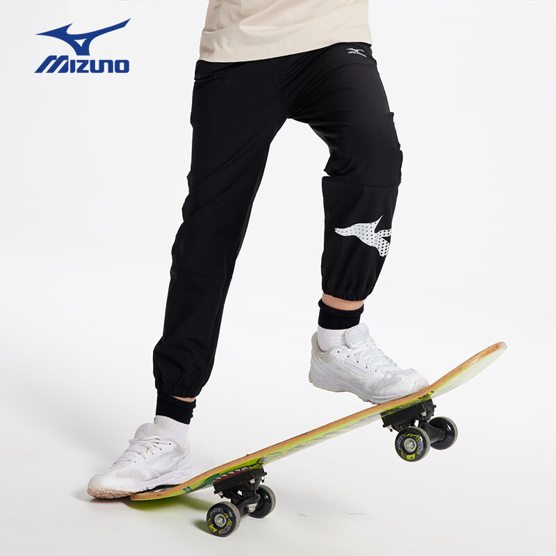 美津浓（MIZUNO）美津浓男儿童裤子春秋季薄款速干防蚊裤中大童运动长裤 黑色 165 (建议身高160-165cm)