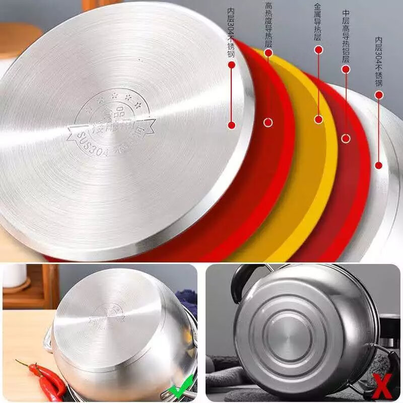 【精选】不锈钢汤锅蒸锅加厚复底不粘锅汤蒸锅蒸煮锅电磁炉燃 3O4特厚材质24cm【无蒸笼】