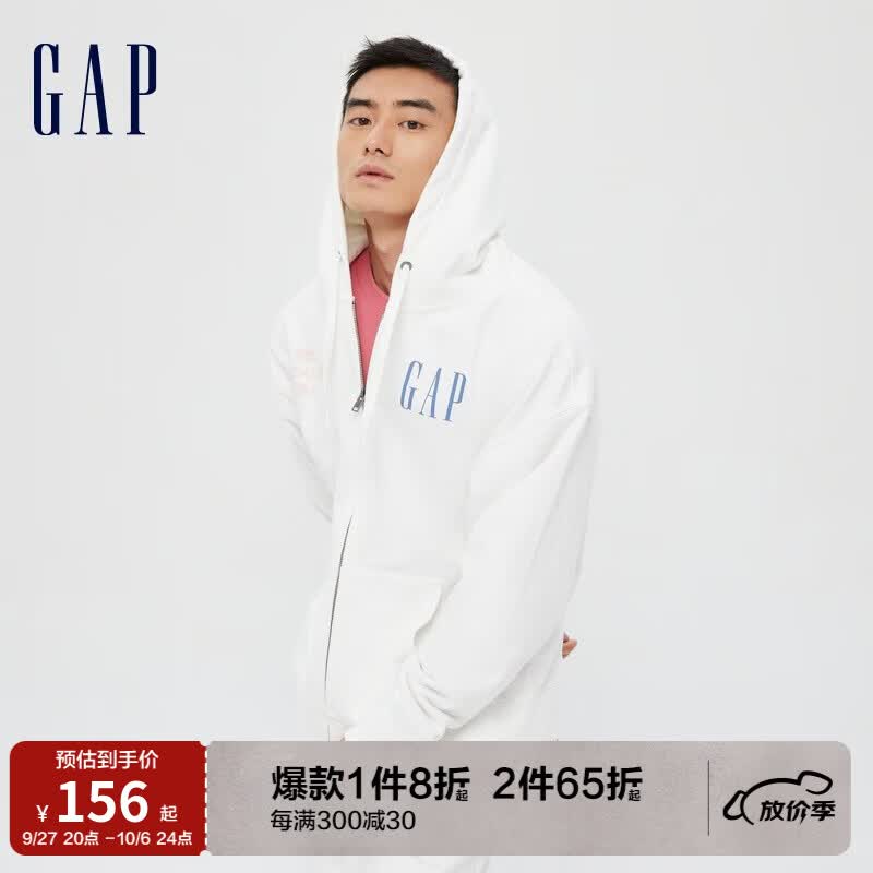 Gap男女装LOGO法式圈织软卫衣809003 秋季情侣拉链开衫休闲外套 白色 180/96A(M)使用感如何?