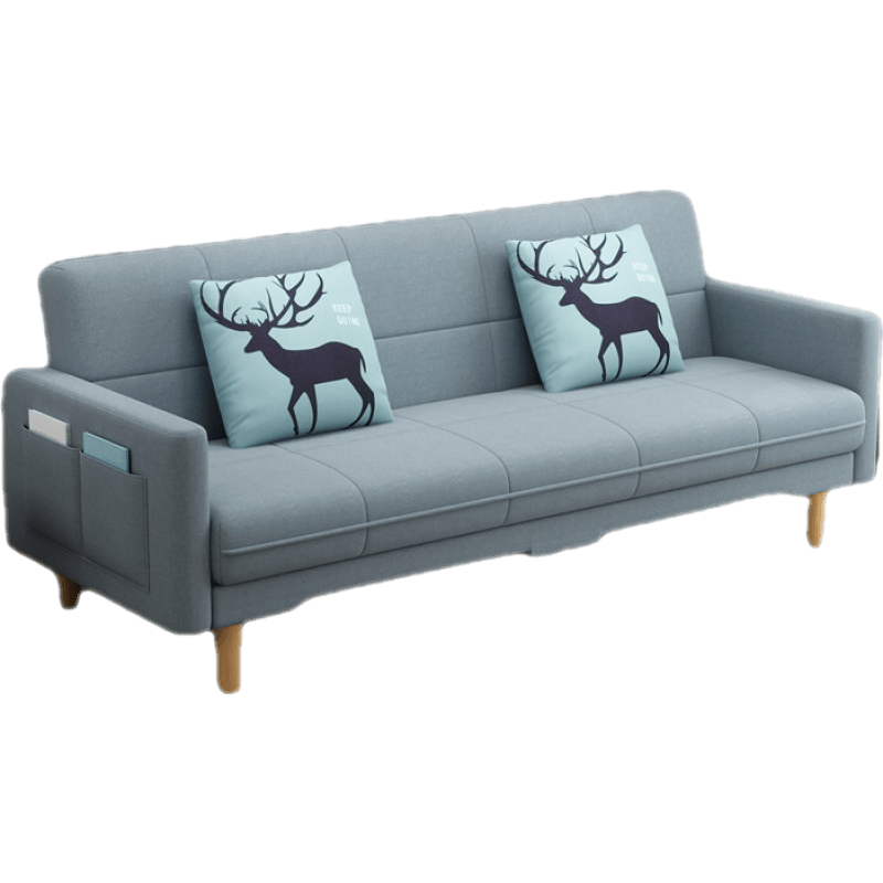 初岛北欧布艺沙发小户型出租房客厅简约现代科技布折叠沙发床两用2021 柠檬黄(棉麻布) 双人位1.4米(含扶手)带双抱