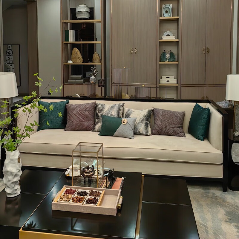 一米风新中式实木沙发组合 现代简约沙发 别墅客厅民宿沙发 (白蜡木)三人位