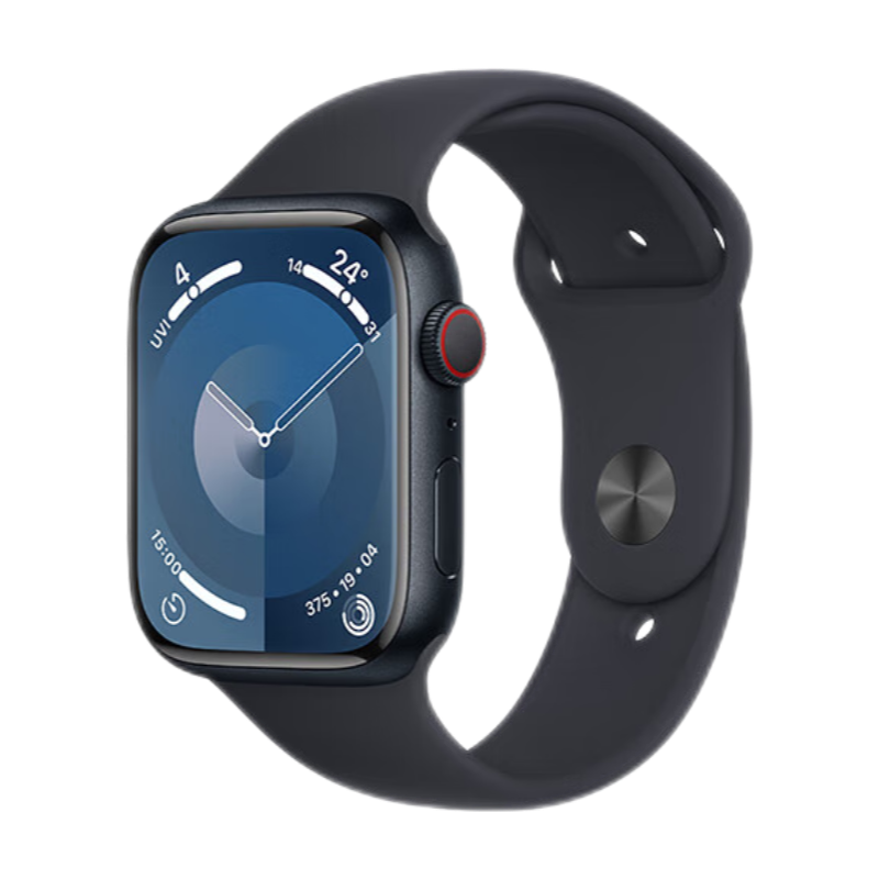 Apple/苹果 Watch Series 9 智能手表GPS+蜂窝款45毫米午夜色铝金属表壳午夜色运动型表带S/M MRP53CH/A