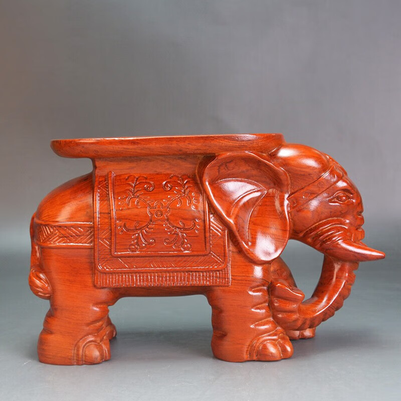 仙纵花梨木雕泰国大象摆件换鞋凳实木象凳乔迁新居礼品红木象墩凳