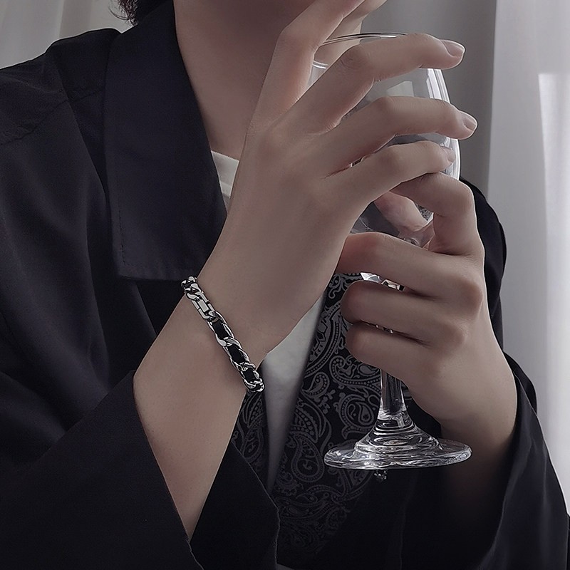 celekimo 刻字古巴手链男潮嘻哈韩版男士手链简单大方潮流复古霸 气