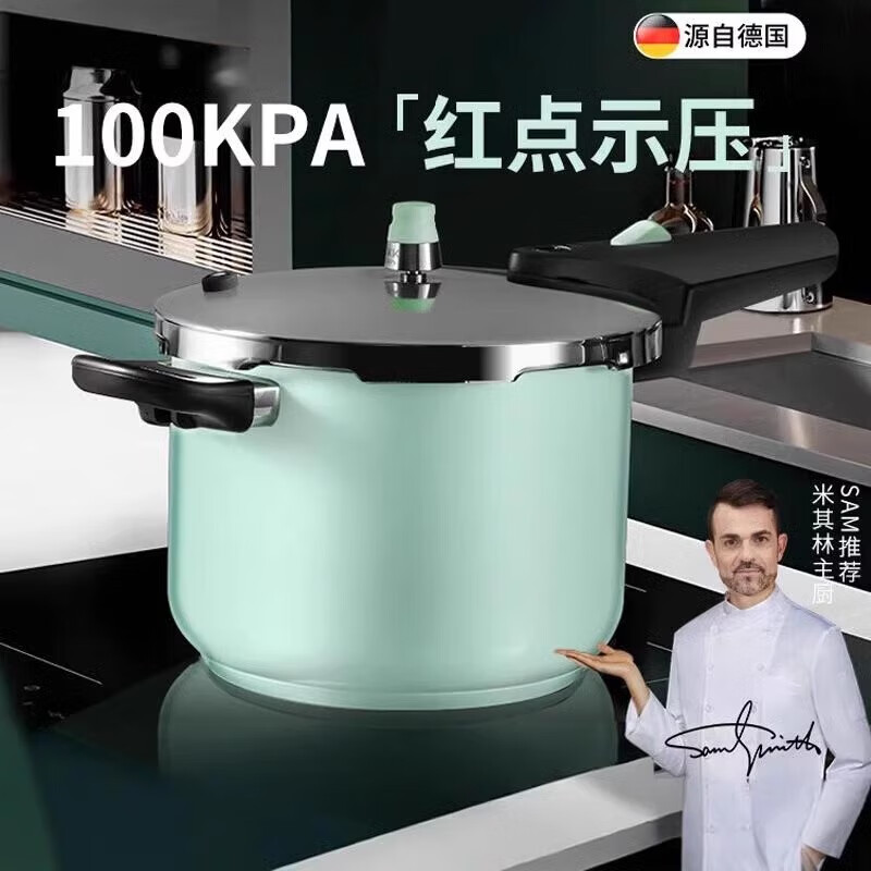 ukk德国工艺马卡龙304不锈钢高压锅家用防爆压力锅燃气灶电磁炉通用 浅绿 304不锈钢 20cm 4.5L
