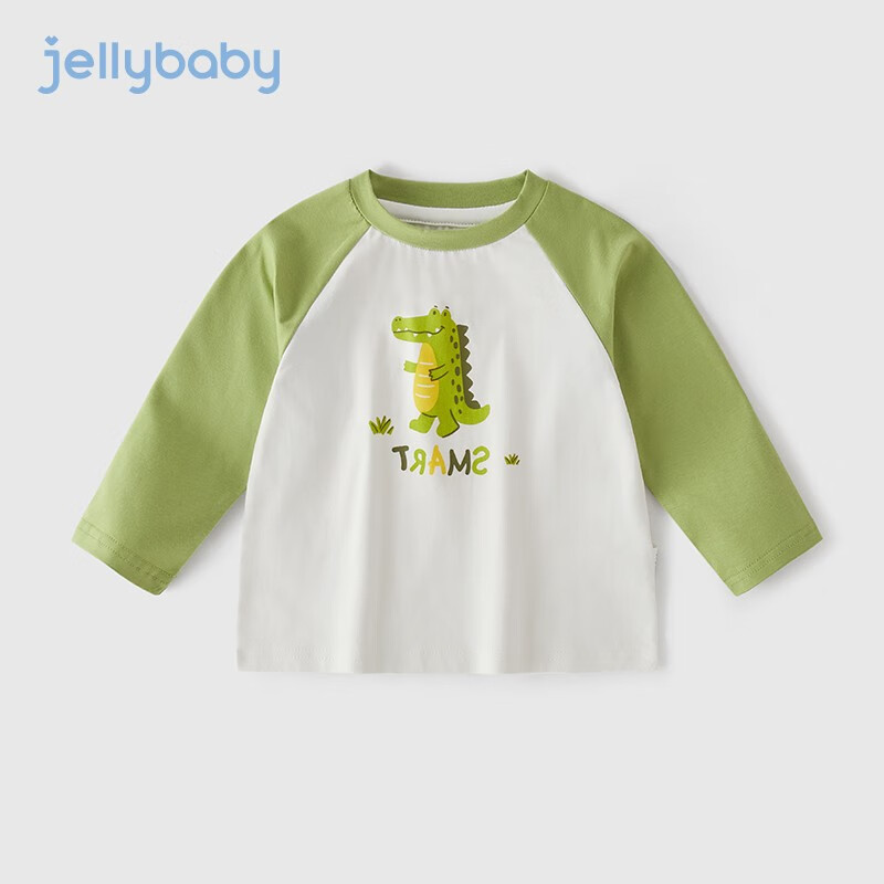 JELLYBABY男孩恐龙上衣秋装儿童时髦撞色宝宝衣服春秋男童长袖T恤 米白 110属于什么档次？