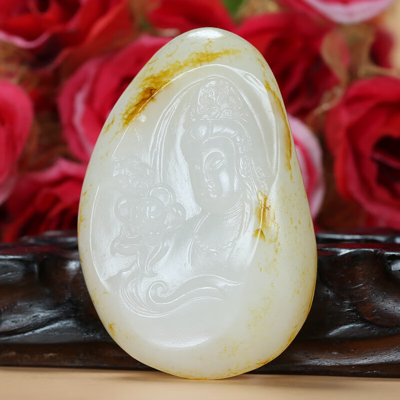 【珠宝严选】苏州玉雕大师万子涵作品 和田玉籽料羊脂玉观音吊坠玉坠