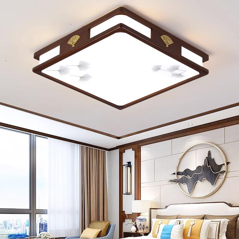 灯诺堡新中式吸顶灯大气中国风胡桃木led餐厅卧室灯具实木长方形客厅灯 实木圆83cm无极调光