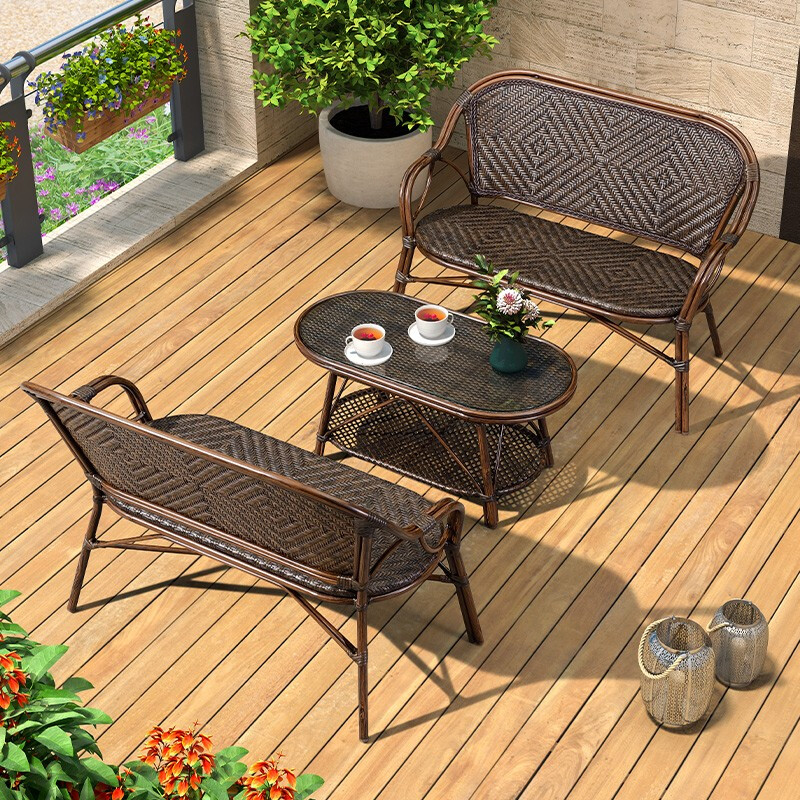 紫叶阳台休闲椅藤编沙发户外民宿客厅双人沙发椅藤椅家用简约长椅