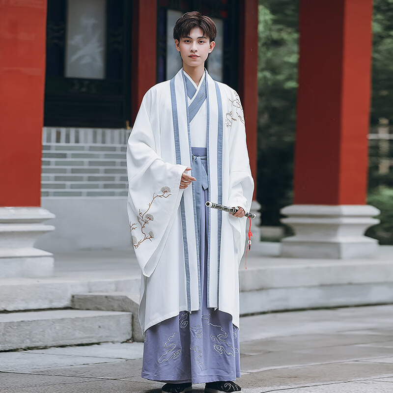 hiewi男款宋制汉服披风对襟开衫绣花长袍书生公子古装三件套套装演出