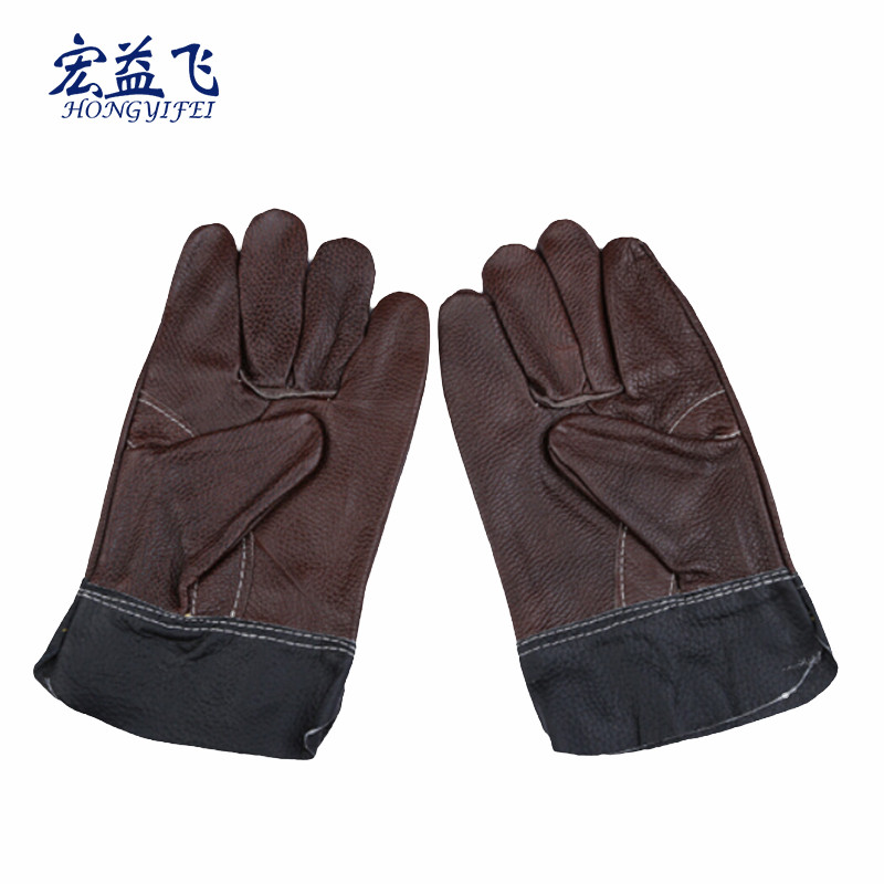 宏益飞 一层牛皮手套 短电焊手套 劳保作业 防护手套 焊工手套 短款