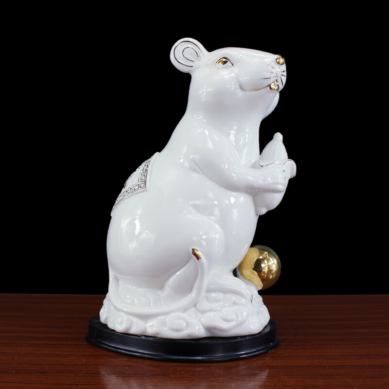 花千紫陶瓷十二生肖摆件全套鼠牛虎兔龙蛇马羊猴鸡狗猪瓷器摆件 白色