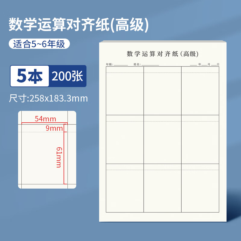 维克多利（Vikko）16K40张数学运算对齐纸（高级）数学运算数位对齐训练纸初中学生横竖线作业纸草稿本5本装