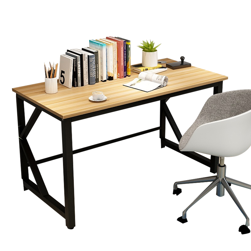 雅美乐 电脑桌书桌 台式家用办公桌子 简易简约学习写字桌 浅胡桃色+黑色钢架 120*60cm YSZ394