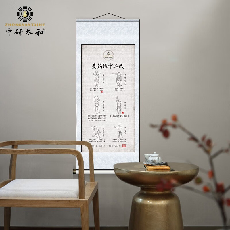易筋经十二式挂图挂图中医馆养生字画门诊装饰中医文化两幅一套