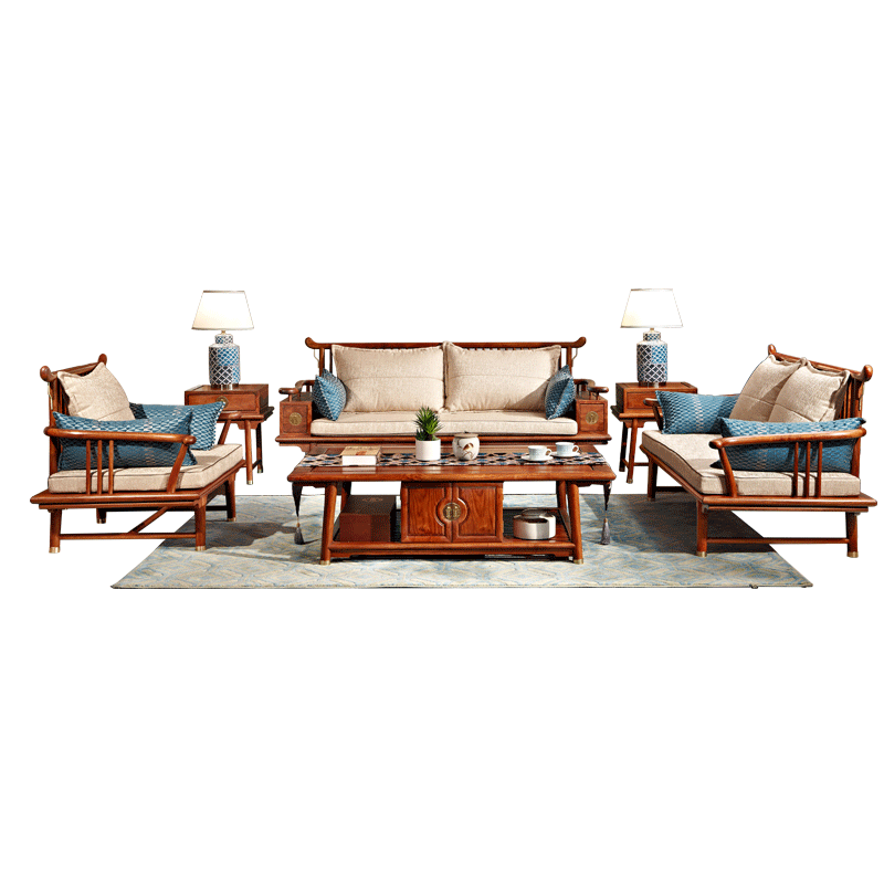 品木客 红木家具 非洲花梨（学名:刺猬紫檀）全实木沙发新中式翘头沙发客厅整装家具别墅小户型高档沙发 沙发六件套(113)