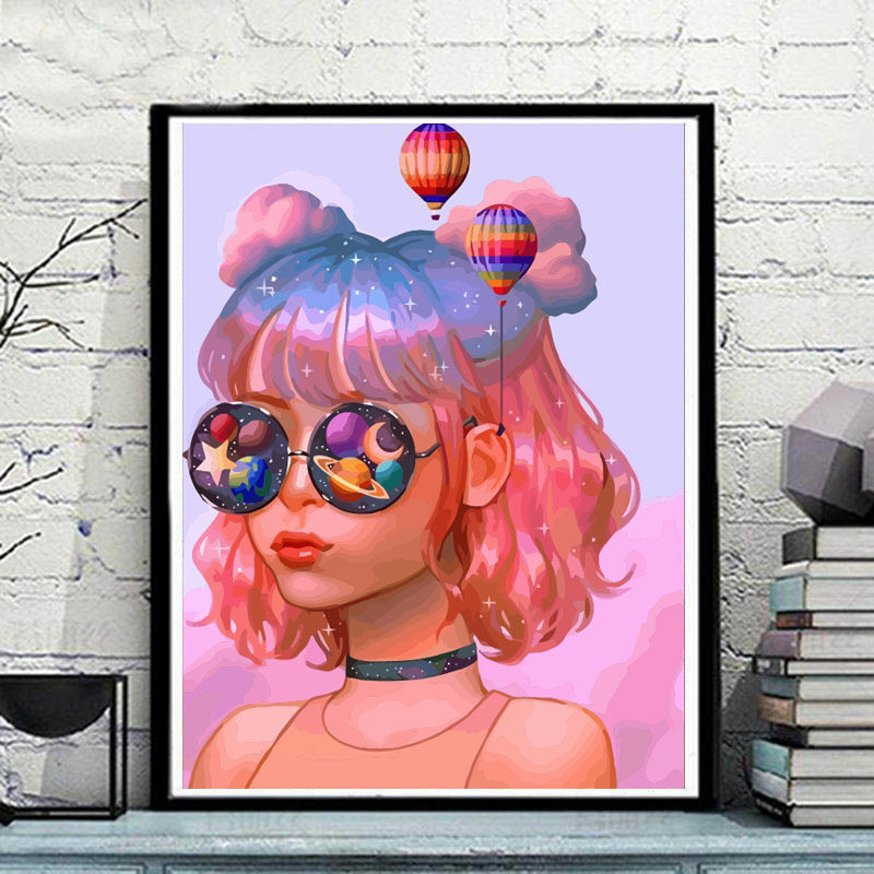 油画少女手工填色油彩画涂色客厅卧室装饰画手绘填充挂画 f146星云