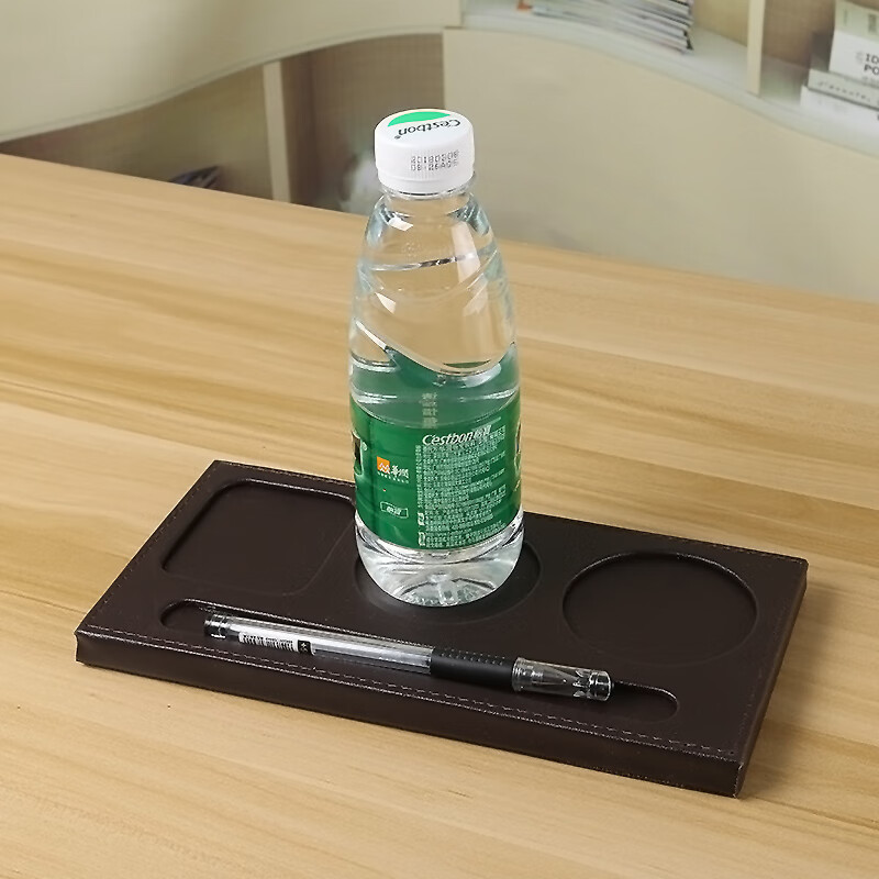 飙酷会议室茶杯垫创意皮质三孔杯托 带笔槽会议室水杯垫 办公用品酒店