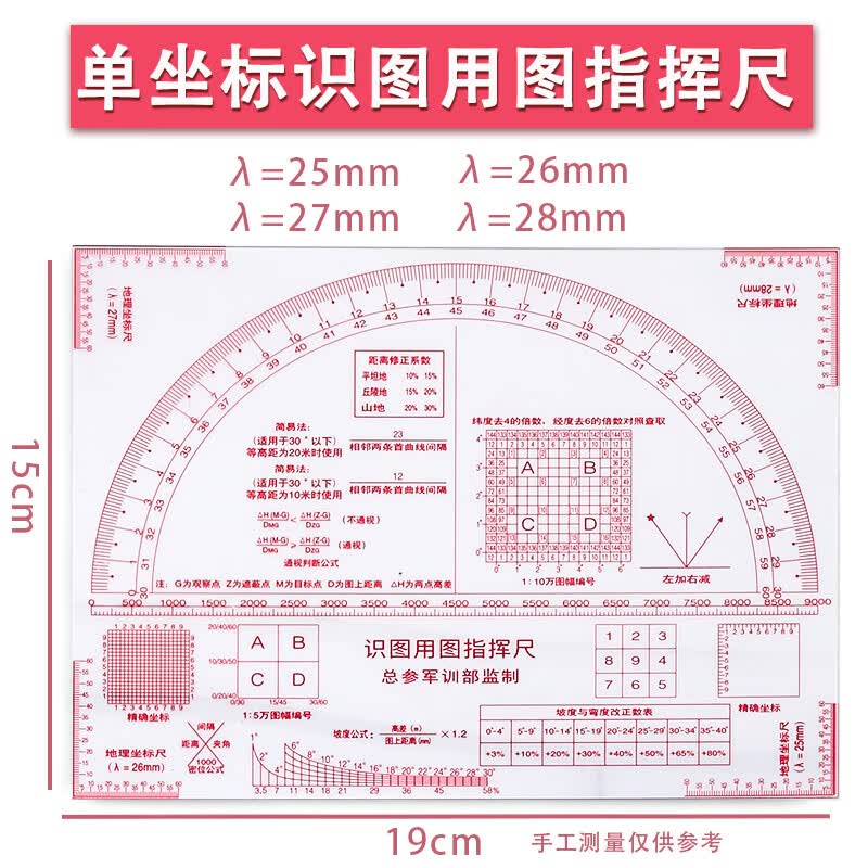鹿凌青炮兵指挥尺多功能识图用图尺指挥尺军事参谋作图工具地理单双色