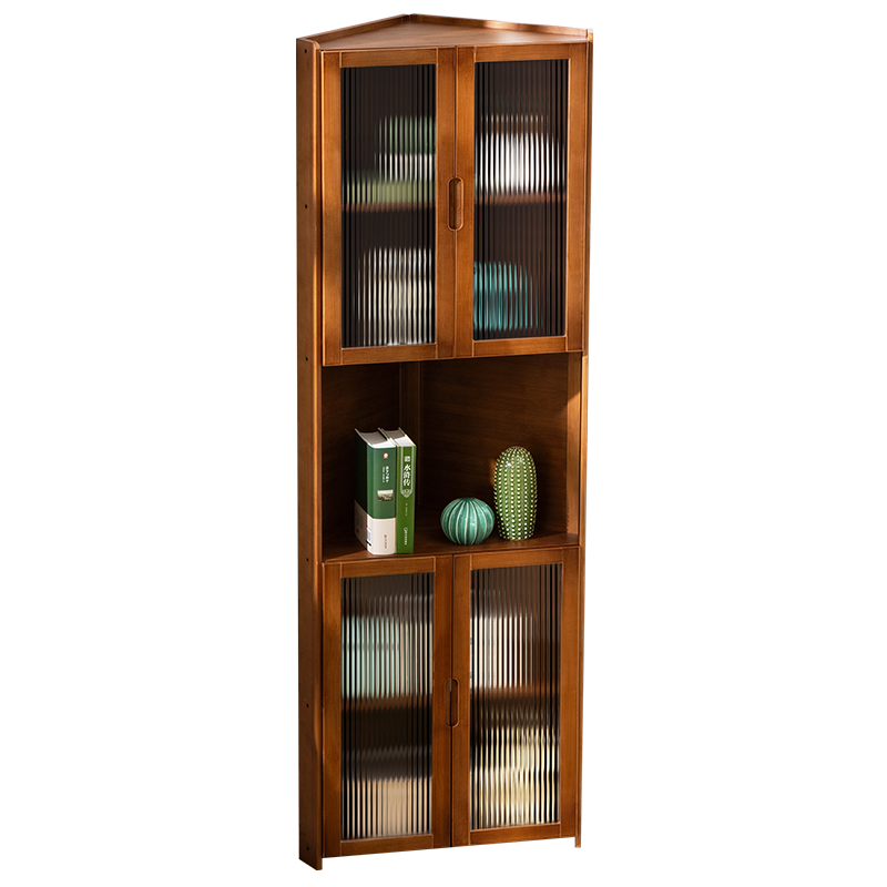 木马人落地家用置物架转角柜客厅收纳架阳台货架楠竹多层零食架厨房层架卫生间储物架书房阅读架杂物收纳架 【长虹双门】茶色-三层