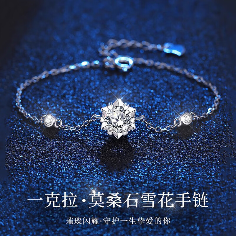 福凤祥s925雪花莫桑钻手链女新款小众设计莫桑石手饰礼送女友老婆 d色