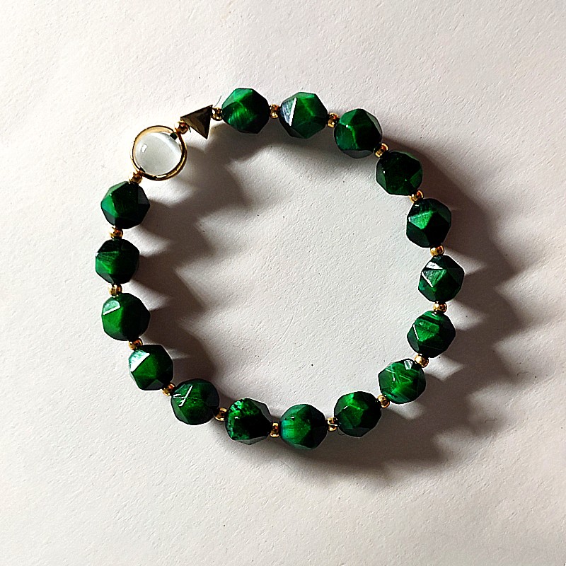 顶盈 天然绿虎眼石手链 女水晶手串士款 绿色宝石 送老婆礼物情人节