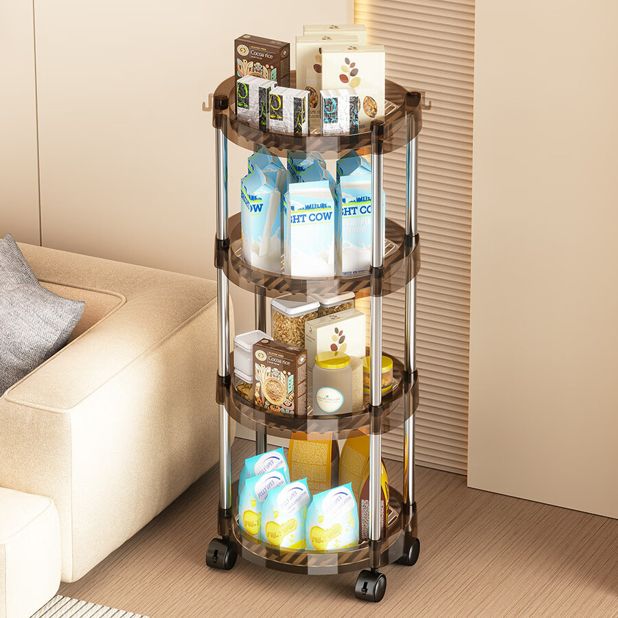 小推车置物架多层收纳架落地零食架客厅架宿舍卧室收纳架 绿色3层(豪华透明款)