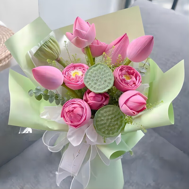 花旺鲜花速递荷花莲蓬混搭花束生日礼物表白送女友老婆同城配送 好运