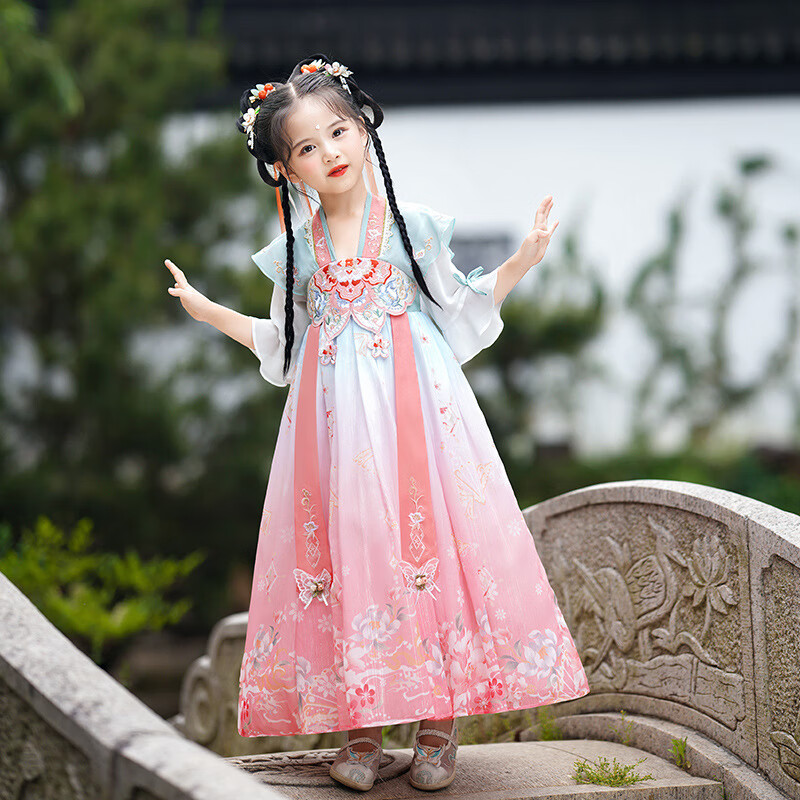 德莉娅汉服女童古装2023春秋季新款超仙小女孩汉服中国风古风裙 2278粉色 110cm属于什么档次？