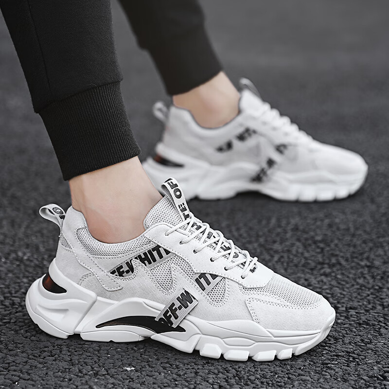 男鞋2023新款潮流百搭秋季春季网面休闲运动老爹潮鞋 白黑 36