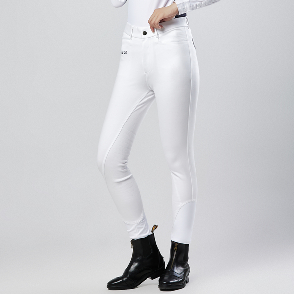 四季款半胶马裤女马术裤透气耐磨高弹肤骑马比赛白训练马裤 白色半胶