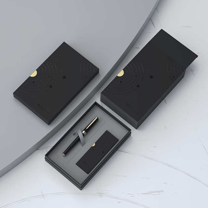 毕加索(pimio)签字笔717星辰礼盒套装宝珠笔商务办公金属签字笔男女士签名签单笔礼品送礼免费刻字 亮黑金夹【礼盒套装】