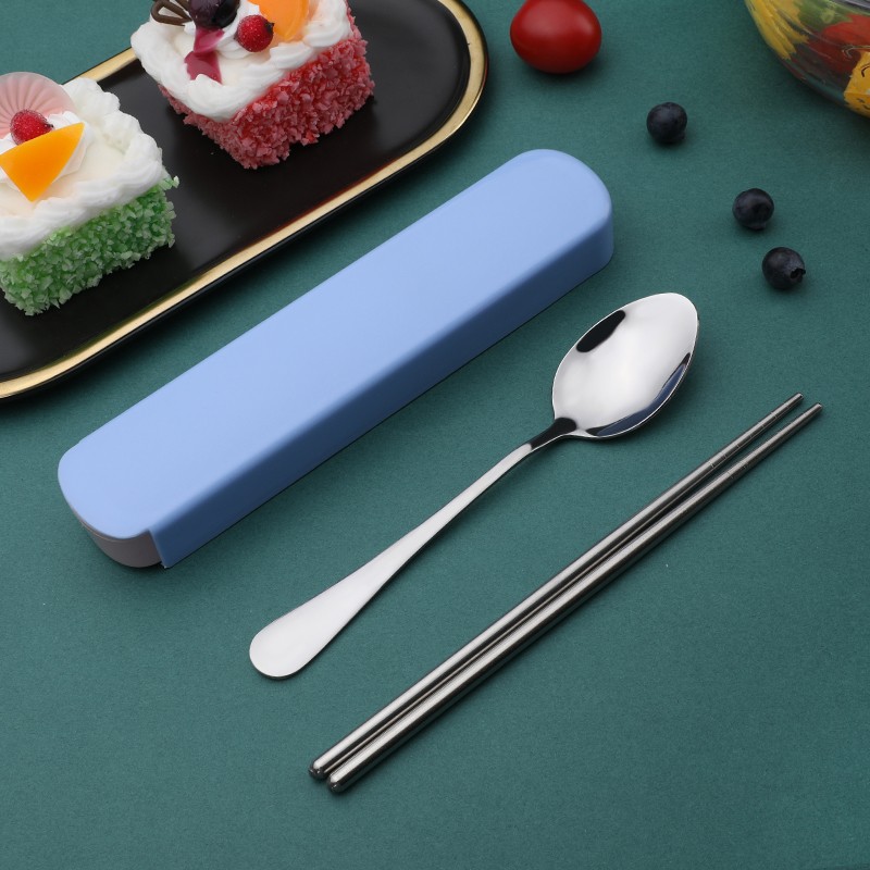 SAFEBET便携餐具2件套 不锈钢筷子勺子套装 旅行餐具中式户外宿舍餐具 蓝色