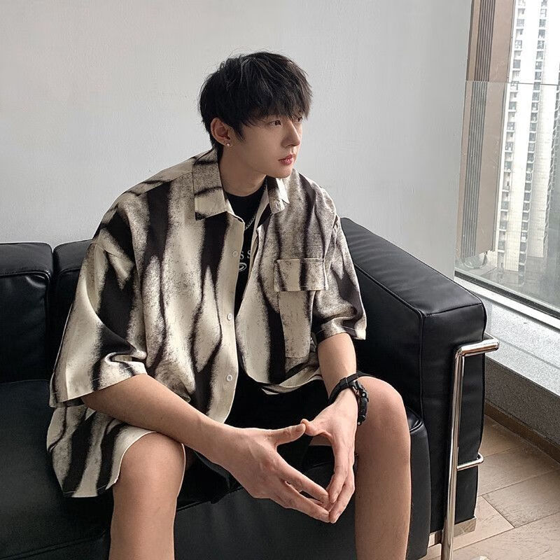 感五分袖moce夏季大码300斤半袖衬衫男港风潮流宽松 图片色 s 7590斤