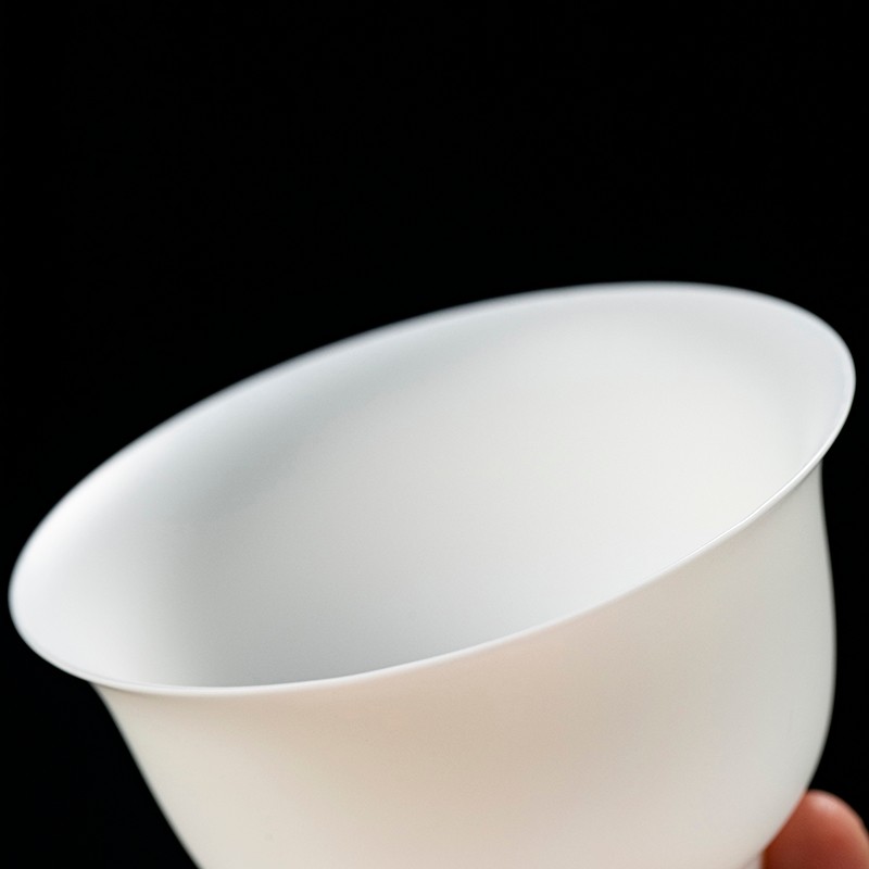 钰铨龙门 薄胎白瓷主人杯 德化羊脂玉瓷大号喝茶品茗茶杯无釉素烧陶瓷单杯 薄胎压手杯-大号(约110ml)