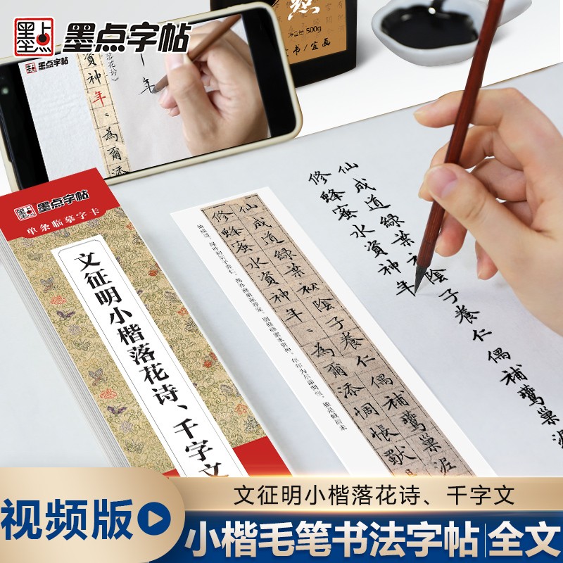 墨点字帖 毛笔近距离临摹字卡 文征明小楷落花诗千字文单条临摹字卡初学者小楷临摹毛笔字帖