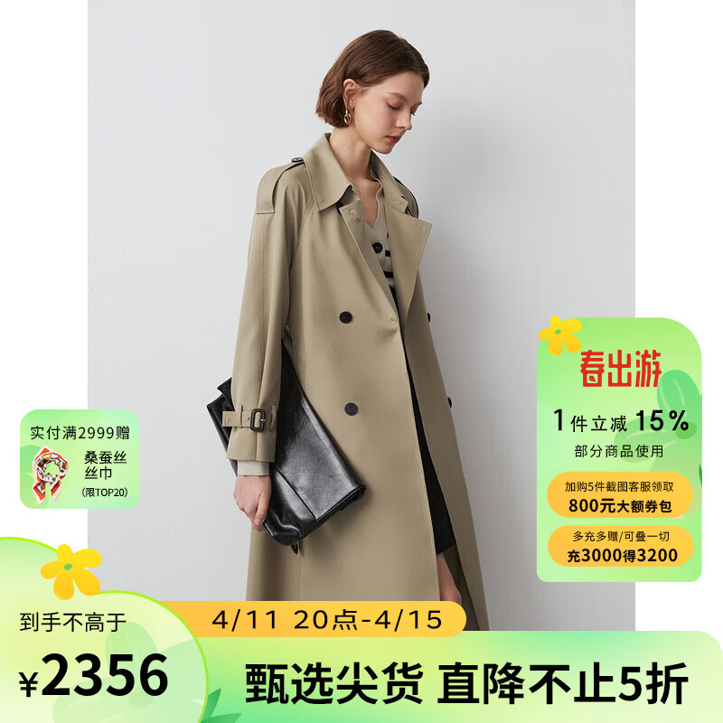 朗姿羊毛复古中长款风衣外套法式设计感气质春季大衣女24年新款 深米色3 M