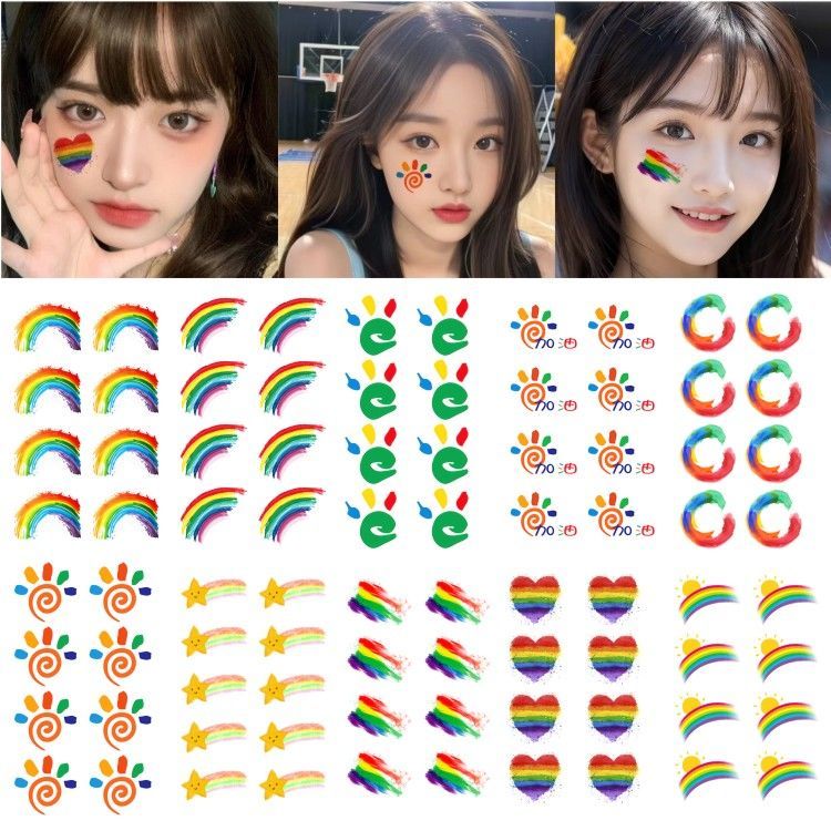 橦舟渡运动会脸部彩绘贴纸七彩彩虹脸贴纹身贴 彩虹贴纸 校运会运动会