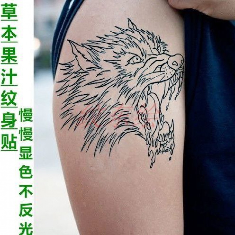 弦桃草本果汁狼头纹身贴防水男女逼真3d机械图腾龙狼头麒麟刺青贴p1