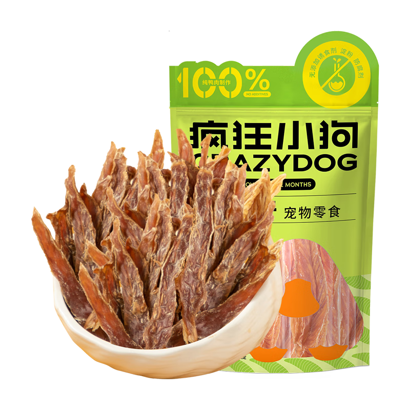 疯狂小狗 鸭肉干狗狗零食宠物磨牙训练励 鸭胸肉500g