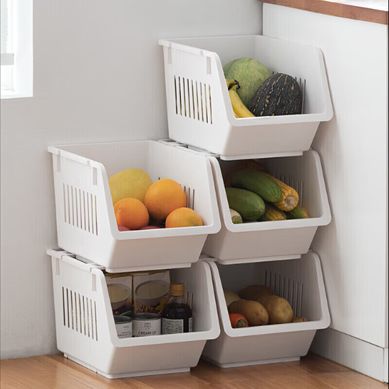 四万公里 厨房置物架收纳落地斜口可层叠加筐家用收纳菜篮子蔬菜架三层-精选优惠专栏-全利兔-实时优惠快报